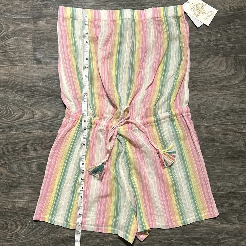 NWT BECCA Size Medium Marbella Stripes Strapless Sheer Short Romper Pink Yellow - Picture 9 of 12